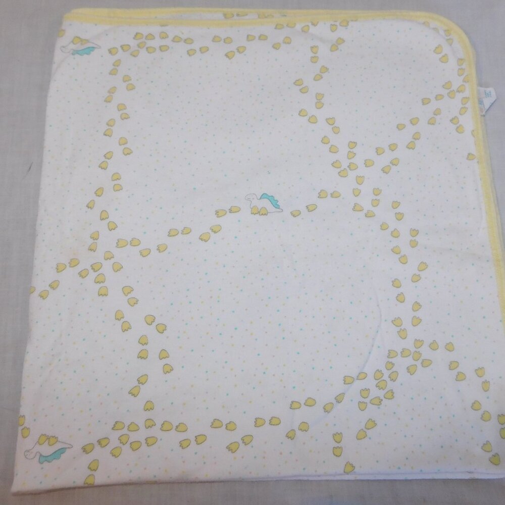 VTG Carters Dinosaur Dino Tracks Yellow Cotton Baby Receiving Blanket Speckled